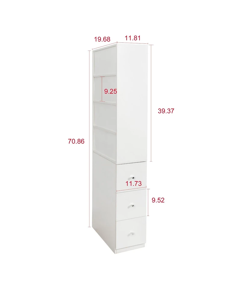 sumyeg 70.87" H Display Storage Cabinet with 4-Tier Shelves and 3 Side Drawers, Modern Wooden Tall Bookshelf for Home
