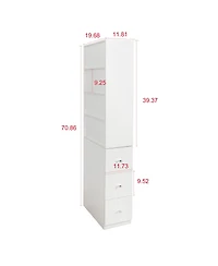 sumyeg 70.87" H Display Storage Cabinet with 4-Tier Shelves and 3 Side Drawers, Modern Wooden Tall Bookshelf for Home