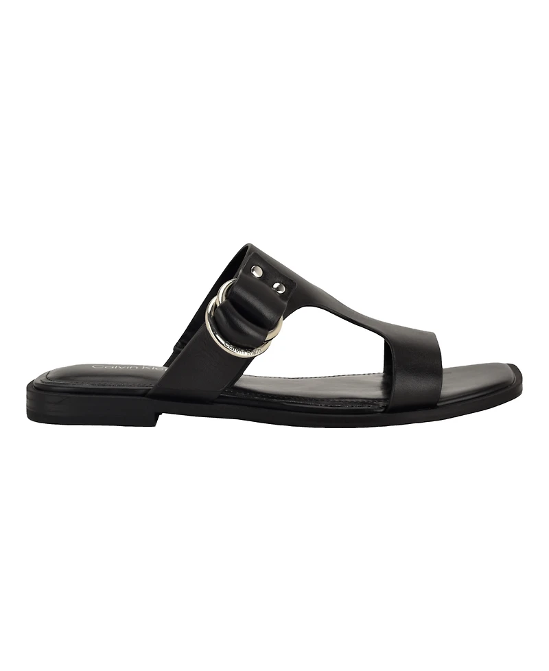 Calvin Klein Women's Meritt Leather Flat Slip-On Sandals