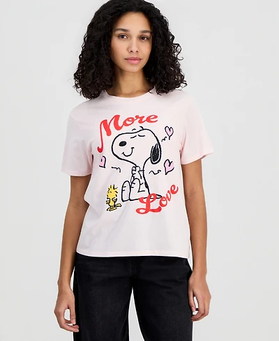 Love Tribe Juniors' Snoopy Valentine's Day Crewneck Graphic T-Shirt
