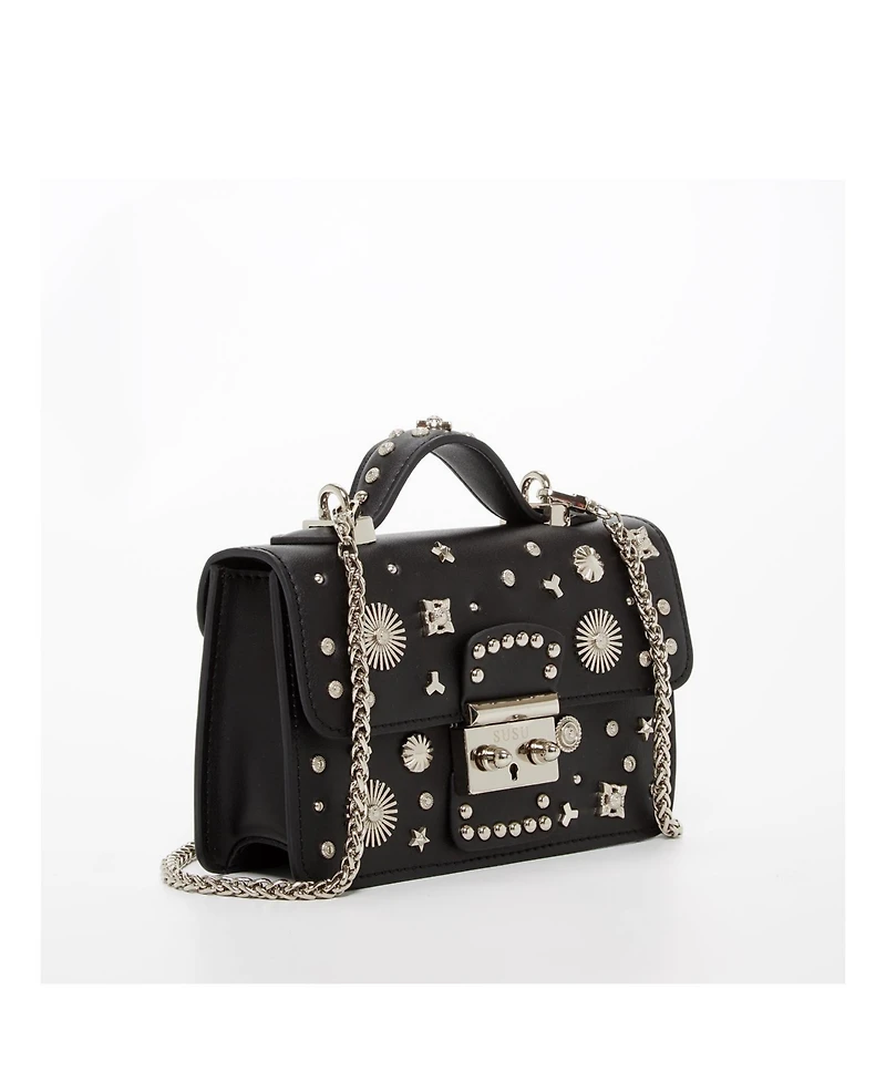 Susu Small Leather Crossbody Bag Studded Purse Top Handle Structured Handbag
