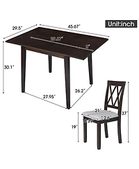 Maison Boucle 5-Piece Drop Leaf Dining Table Set with 4 Upholstered Chairs, Space-Saving Kitchen for Small Apartments