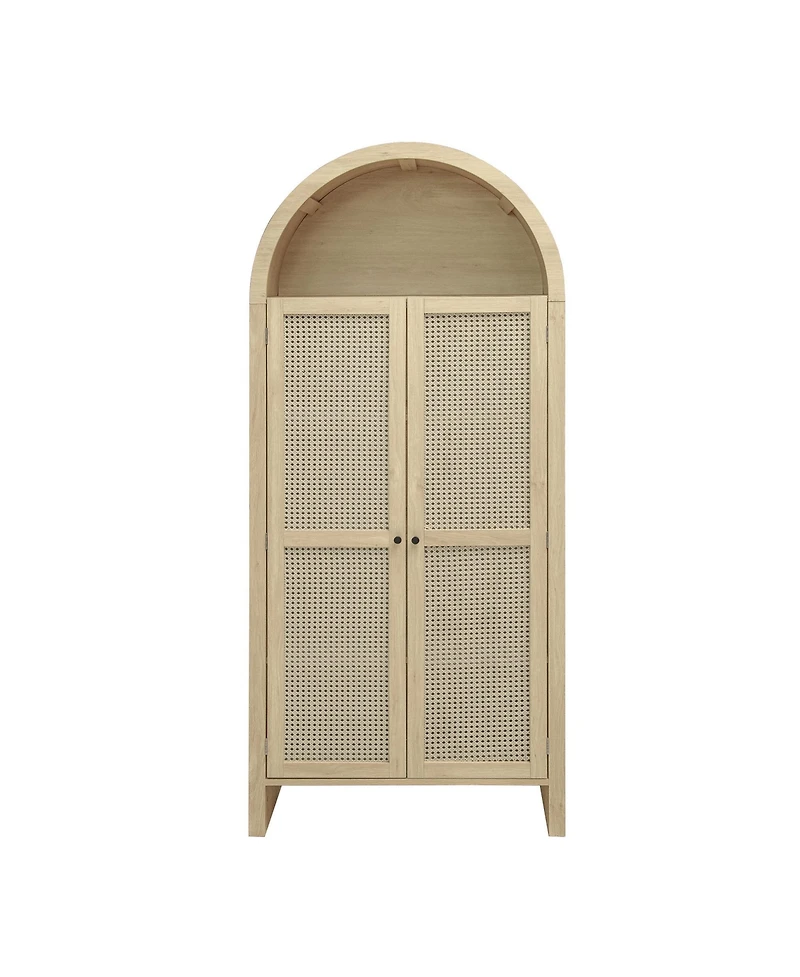 Casainc 70.28" Tall Arched Kitchen Pantry with 2 Adjustable Shelves and Rattan Door, Versatile Storage for Kitchen or Dining