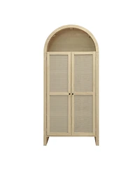 Casainc 70.28" Tall Arched Kitchen Pantry with 2 Adjustable Shelves and Rattan Door, Versatile Storage for Kitchen or Dining