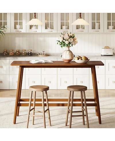 Tribesigns 63" Bar Table, Counter Height Table with Solid Wood Legs