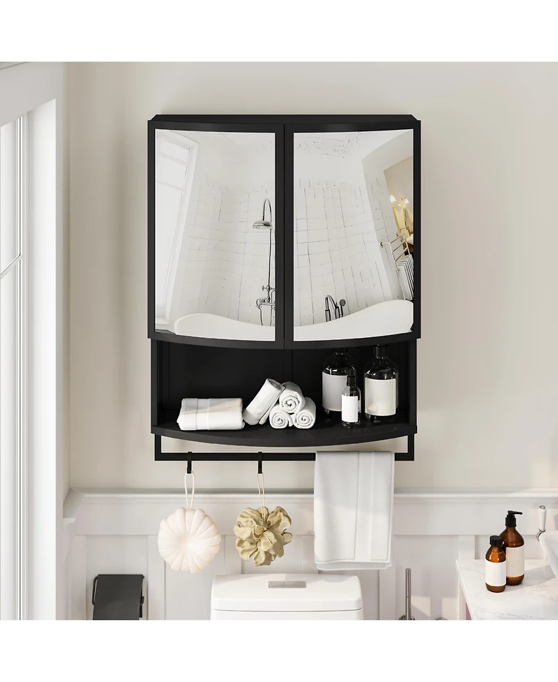 Casainc 23.62" Modern Arched Glass Double-Door Wardrobe with Shatterproof Mirror, Double-Layer Storage & Towel Rack