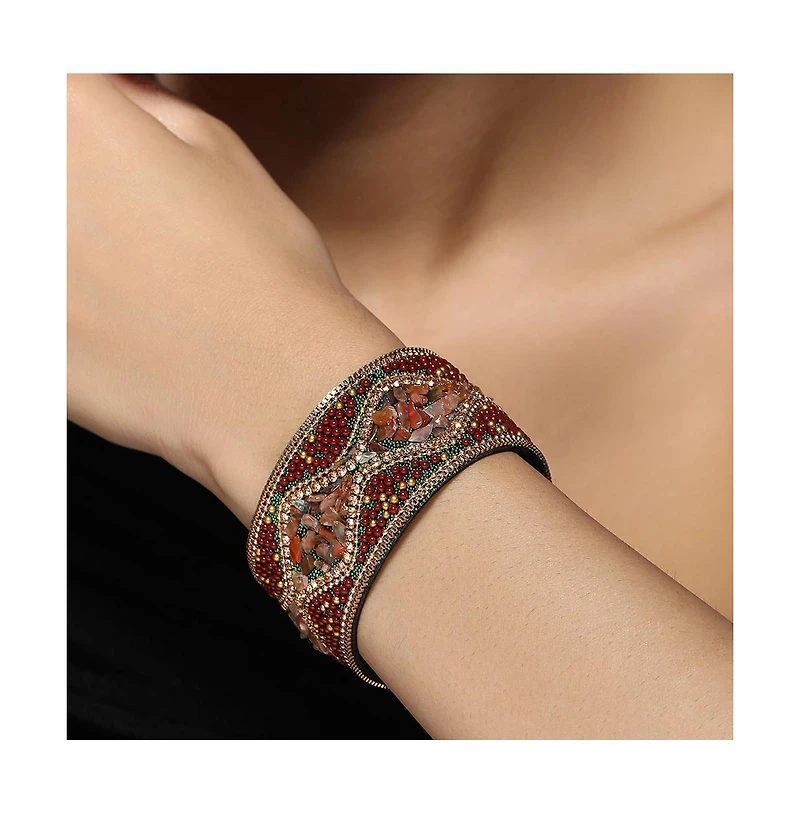 Women's The Moziac-Swirl Statement Bracelet - Forest Green & Wine Red