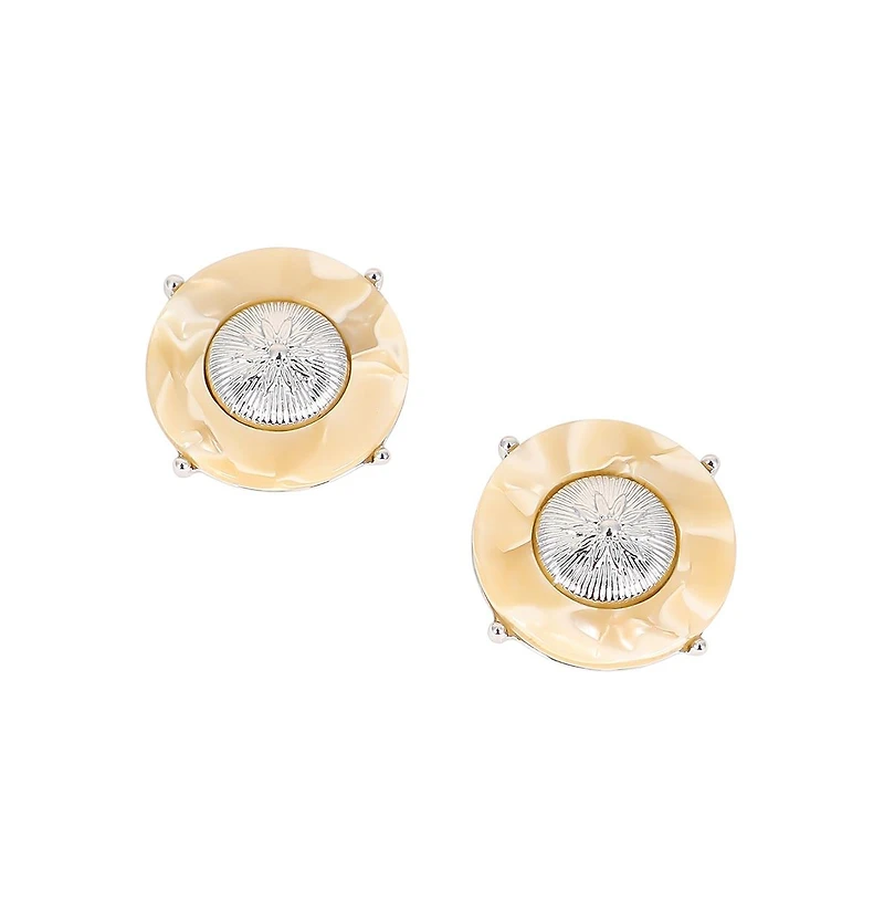 Women's The Tortoiseshell-Medallion Stud Earrings - Metallic Silver