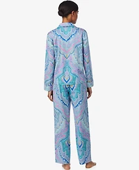 Lauren Ralph Women's Petite Long Sleeve Notch Collar Pant Pajama Set