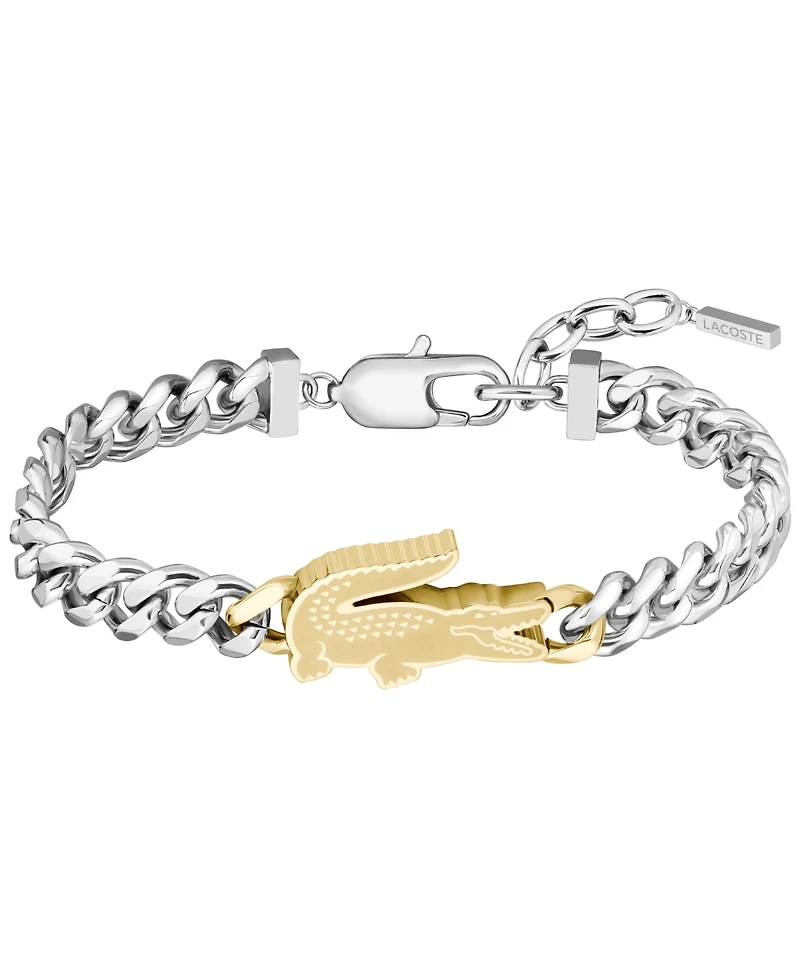 Lacoste Men's Arthor Silver Tone Stainless Steel with Yellow Gold Chain Bracelet