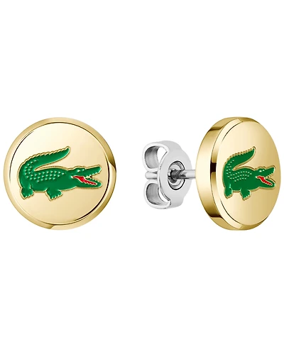 Lacoste Men's Arthor Silver-Tone Stainless Steel with Enamel Crocodile Stud Earrings
