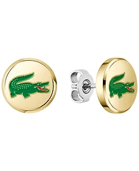 Lacoste Men's Arthor Silver-Tone Stainless Steel with Enamel Crocodile Stud Earrings