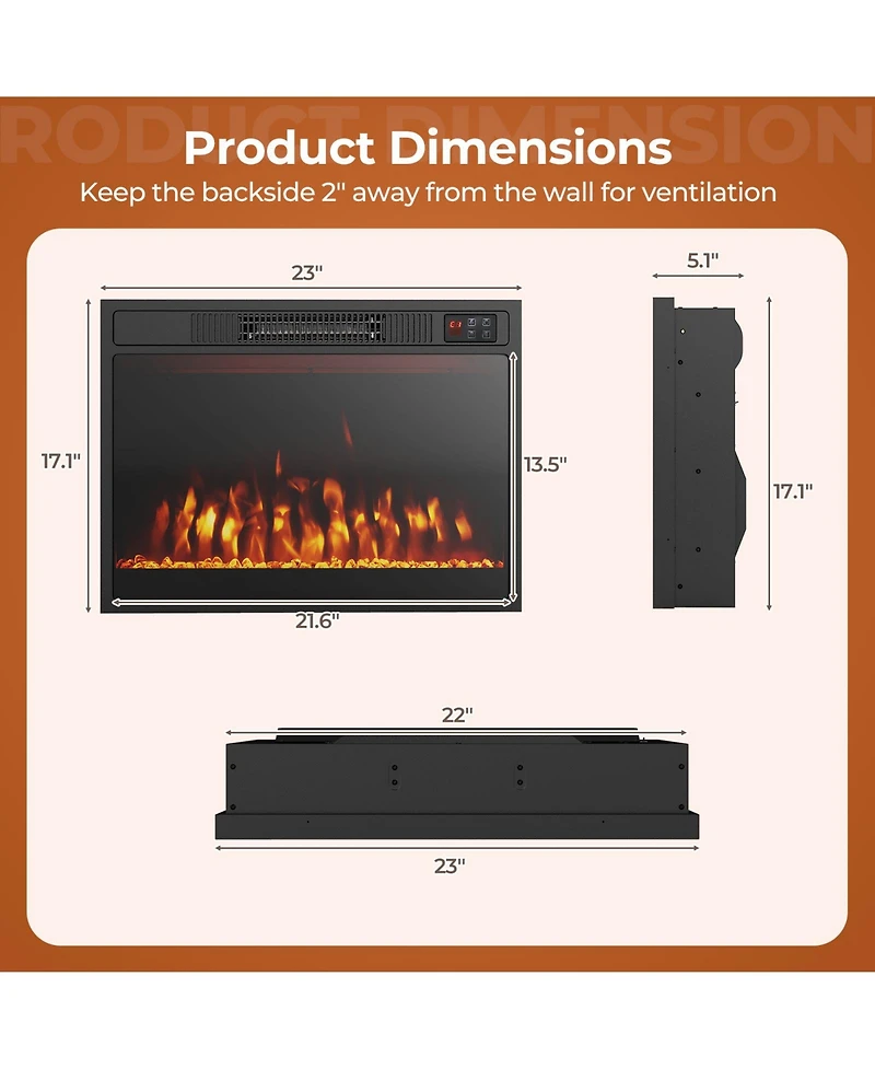 Sugift 23 Inches 750W/1500W Electric Fireplace Heater with Alter Flame Color and Brightness