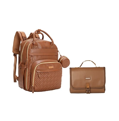BabbleRoo Kids Diaper Bag Backpack, Spacious & Stylish Leather Faux Changing Pad, Brown