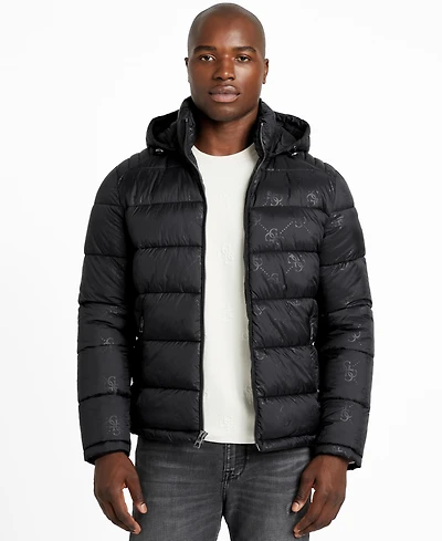 Guess Men's Adam Puffer Jacket with Removable Hood