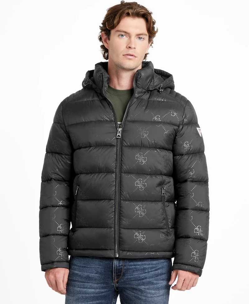 Guess Men's Adam Puffer Jacket with Removable Hood