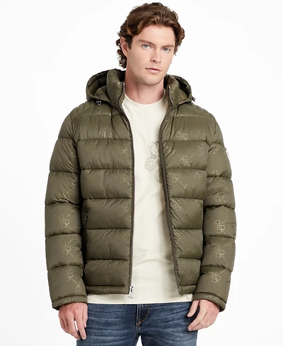 Guess Men's Adam Puffer Jacket with Removable Hood