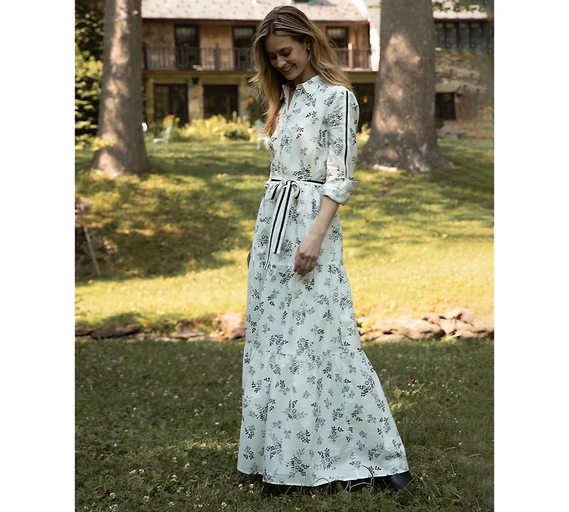 CeCe Women's Floral Long Sleeve Tie-Waist Shirtdress