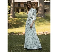 CeCe Women's Floral Long Sleeve Tie-Waist Shirtdress