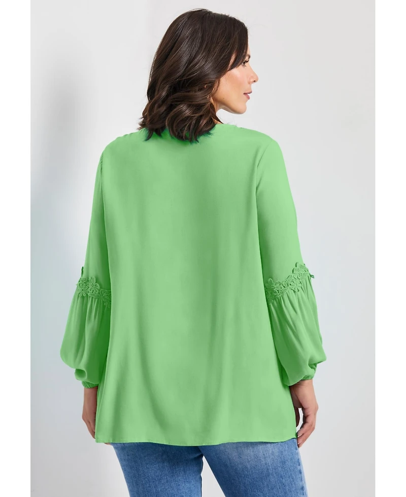 Avenue Women's Plus Crochet Lace Trim Top