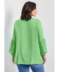 Avenue Women's Plus Crochet Lace Trim Top