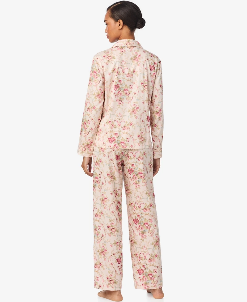 Lauren Ralph Women's Long Sleeve Notch Collar Pant Pajama Set