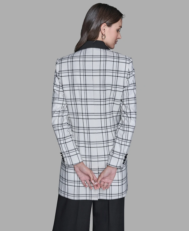 Karl Lagerfeld Paris Women's Checkered Contrast Long Jacket
