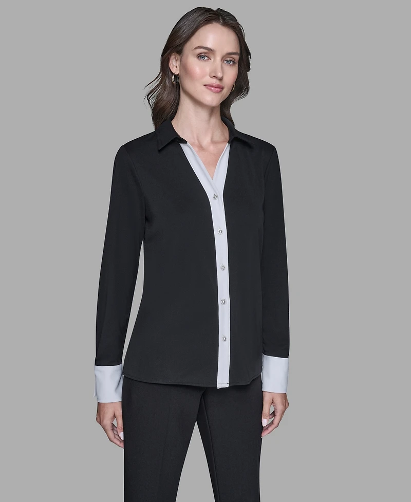 Karl Lagerfeld Paris Women's Contrast Collared Top