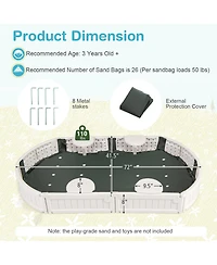 Skonyon 6 Feet Kids Oval Sandbox with Built-in Corner Seat and Bottom Liner