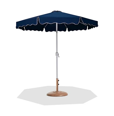 Meridian Furniture Amalfi Navy With Cream Piping / Teak Metal Patio Umbrella with Base Sets