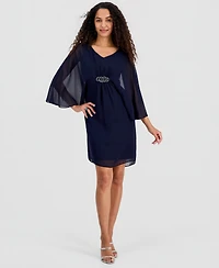 Connected Women's Solid Chiffon Dolman-Sleeve Dress