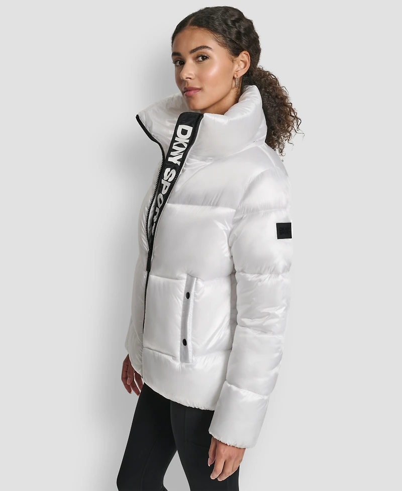 Dkny Women's Quilted Puffer Interior Placket Logo Jacket