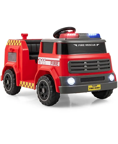Sugift 12V Kids Ride-On Fire Truck with Water Gun, Siren & Remote