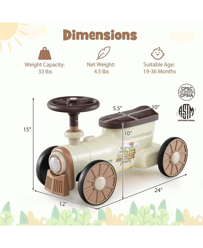 Sugift Ride on Toy with Steering Wheel and Train Whistle Sound Button