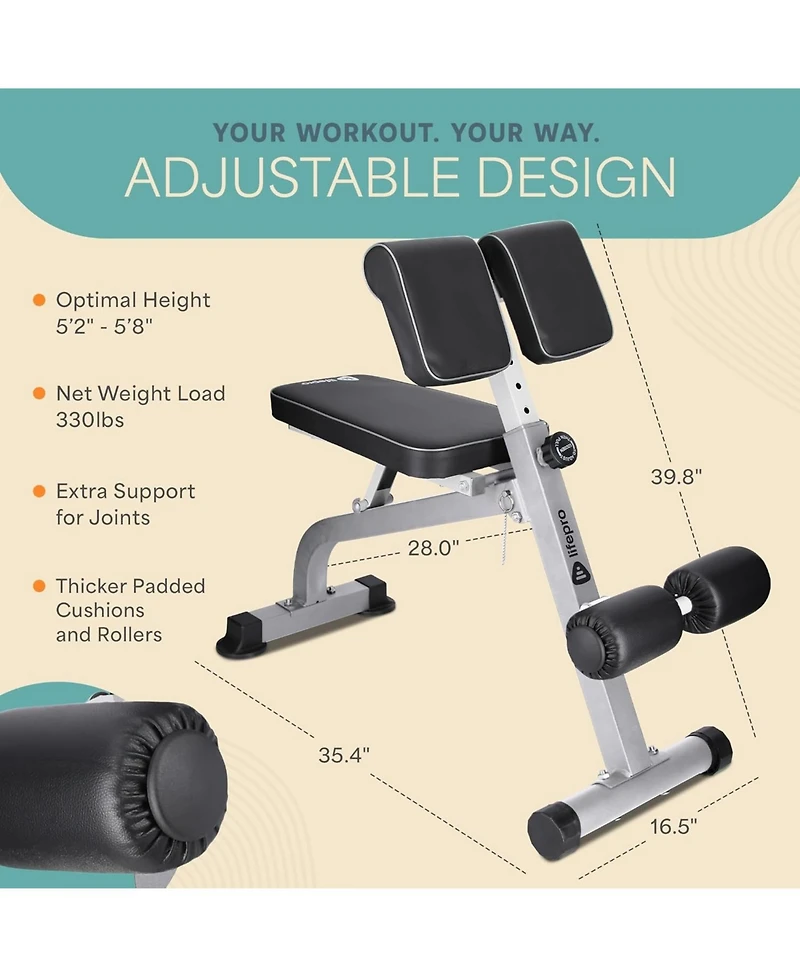 Lifepro SculptTrainer Roman Chair – Adjustable Hyperextension Bench for Core, Back & Ab Workouts – Foldable Home Gym Equipment