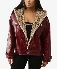 True Religion Women's Oversize Patent Leather Jacket