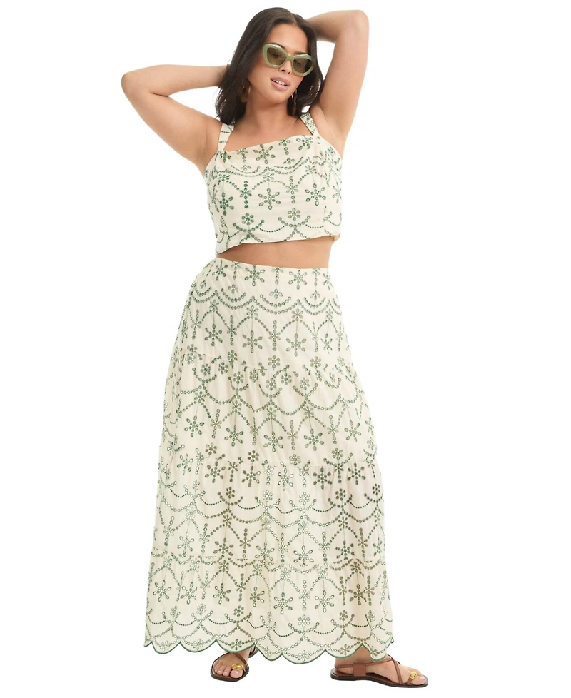 June + Vie Women's Cropped Eyelet Top