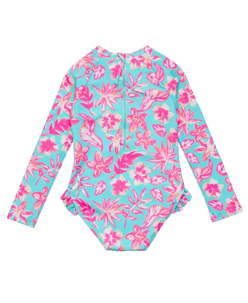 Snapper Rock Little Girls Tropical Glow Recycled Leg Frill Surf Suit