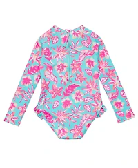 Snapper Rock Little Girls Tropical Glow Recycled Leg Frill Surf Suit