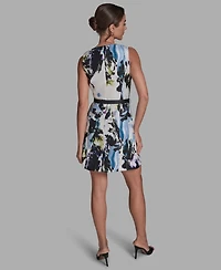 Bcbg Women's Abstract Print Sleeveless Boatneck Mini Dress