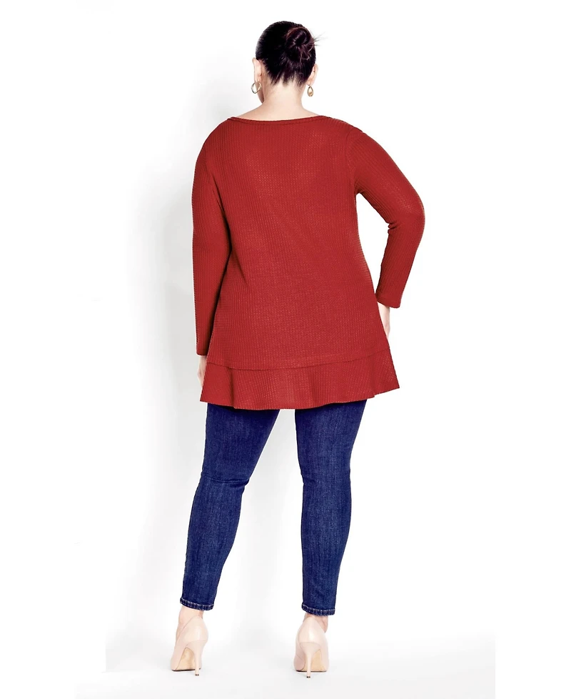 Avenue Women's Plus Waffle Ruffle Tunic