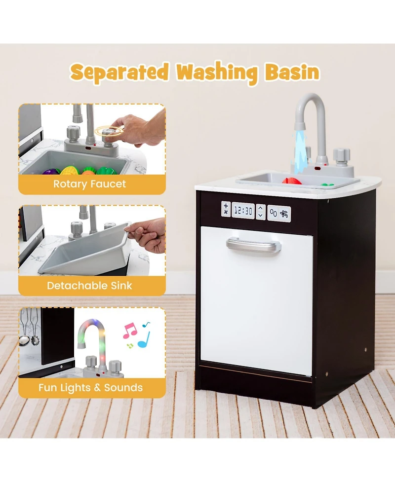 Skonyon Kids Corner Pretend Kitchen Playset with Separated Washing Basin