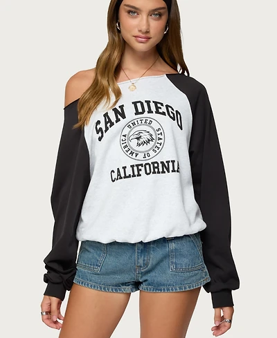 Edikted Women's San Diego Off Shoulder Raglan Sweatshirt