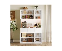 gaomon 71" Tall Kitchen Pantry Cabinet, Kitchen Hutch Storage Cabinet with Led Lights and Power Outlets, Food Pantry Cabinet with Microwave Stand, Adj