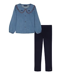 Tommy Hilfiger Girls 4-6X Pan Collar Top and Ribbed Leggings, 2-Piece Set