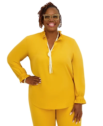 Kasper Women's V-Neck Long-Sleeve Top, Regular and Plus