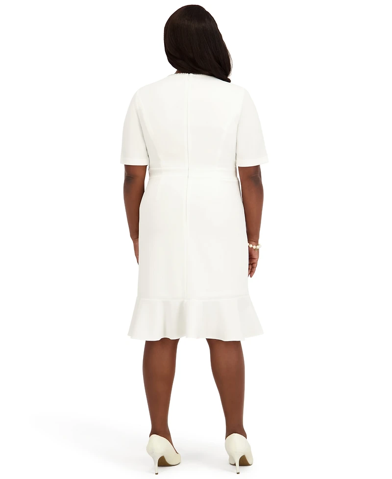 Kasper Women's Round Neck Knee Length Ruffle Skirt Dress, Regular and Plus