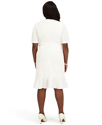 Kasper Women's Round Neck Knee Length Ruffle Skirt Dress, Regular and Plus