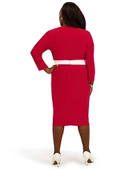 Kasper Women's V-Neck Knee Length Wrap Dress, Regular and Plus