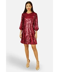 Yumi Women's Balloon Sleeve Sequin Mini Dress